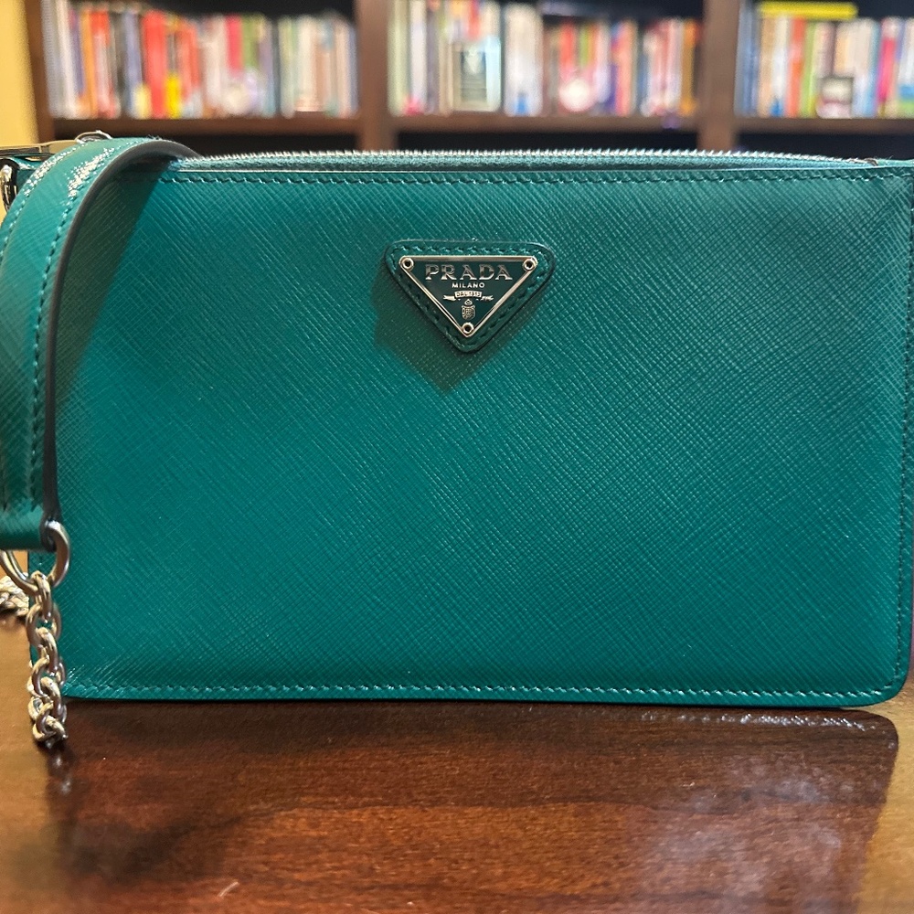 Prada, Zip Pochette Shoulder Bag, Saffiano Leather, Color Emerald Green